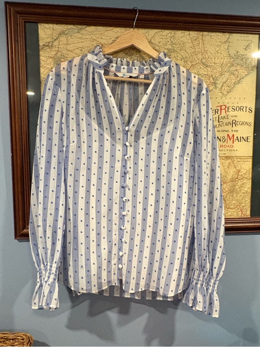 Boden Blue and White Striped Blouse